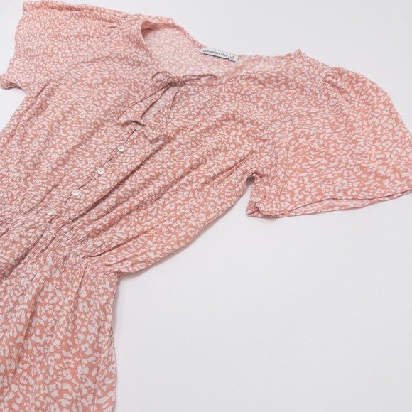 Abercrombie & Fitch Peach White Mini Dress Women's Small Tie Neck - Picture 5 of 16